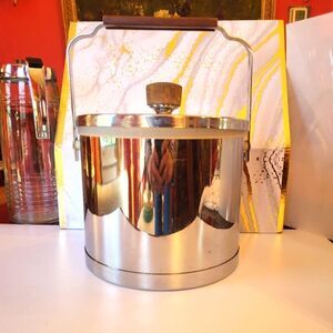 Vintage Pristine Atapco Shiny Chrome Wood Handle/Top Ice Bucket USA '60s